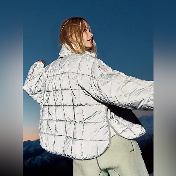 Free People M Pippa Packable Quilted Puffer Silver Jacket great pre owned cond - Picture 2 of 14